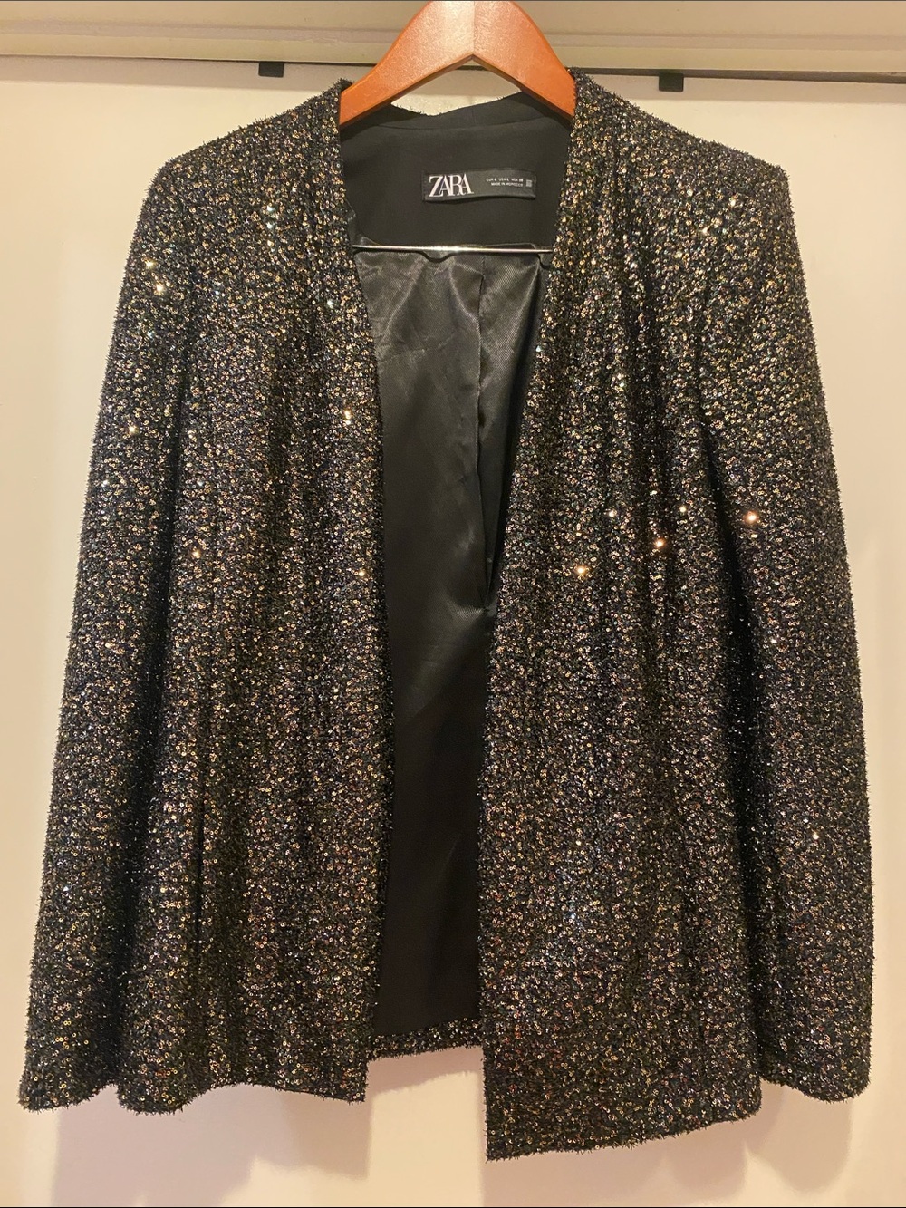 ZARA Black Sparkle Open-Front Blazer